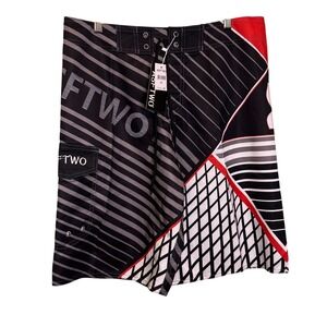 NWT ASFTWO Mens Surfing Beach Water Sports Swim Board Shorts Black Size 34